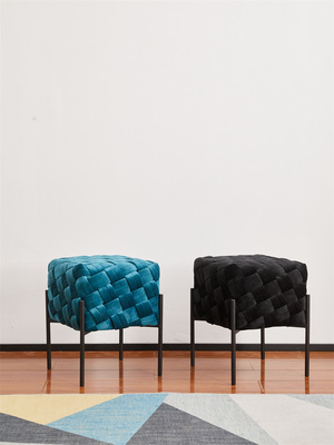 Customized modern living room fabric pink velvet high quality golden metal base ottoman pouf stool