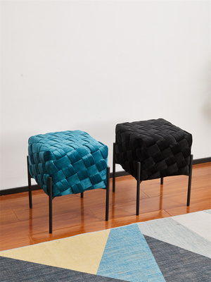 Custom made good quality velvet fabric pouf ottoman modern round stool with metal legs