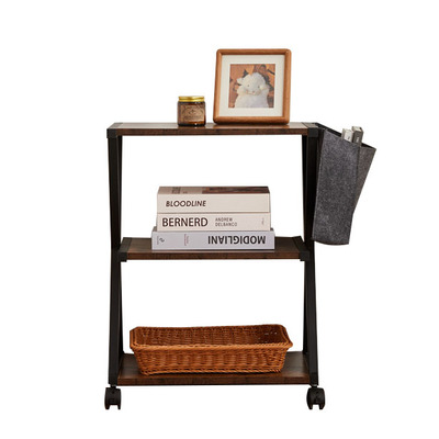 Black And White Side Table With Canvas Storage And Three-layer Storage Table