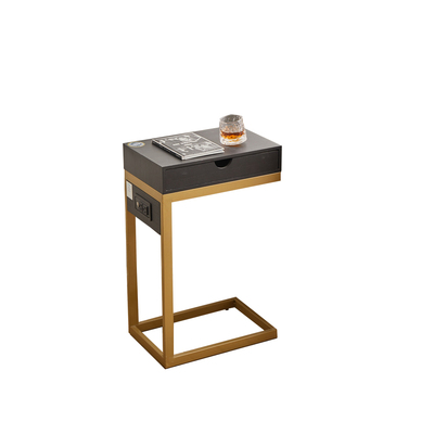 Black Drawer Modern Style Wooden Iron Modeling Design C Table Small Tea Table With Mobile Power Port
