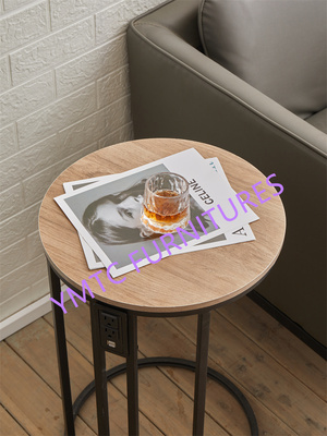 iron and solid wood small round table